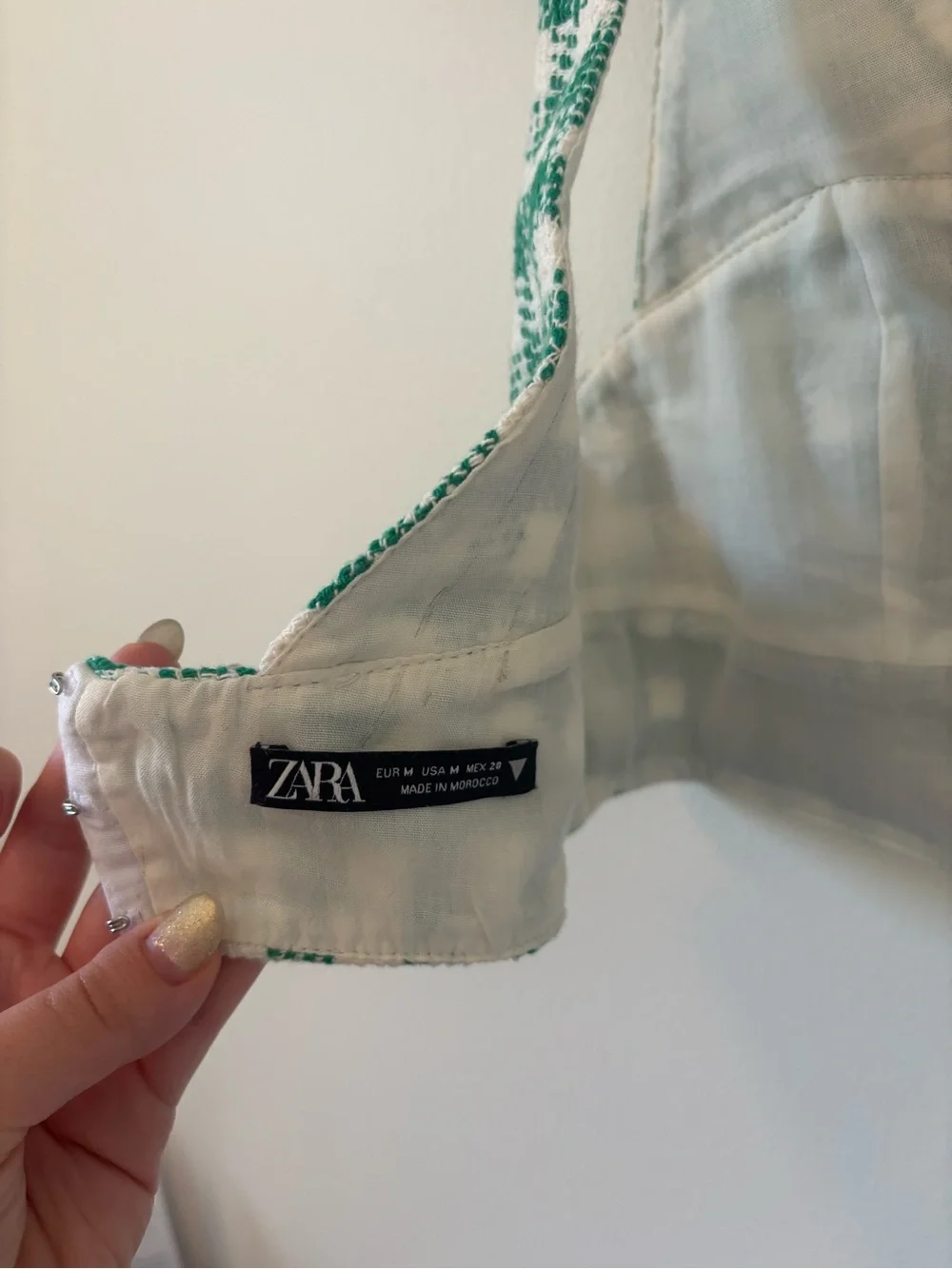 Zara Green Gingham V-Neck Crop Top - Picture 6 of 6